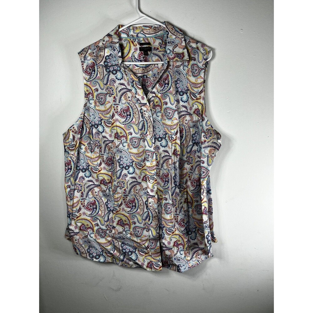 Talbots Shirt Womens Plus 22W Multicolor Paisley Non Iron Sleeveless Button Up